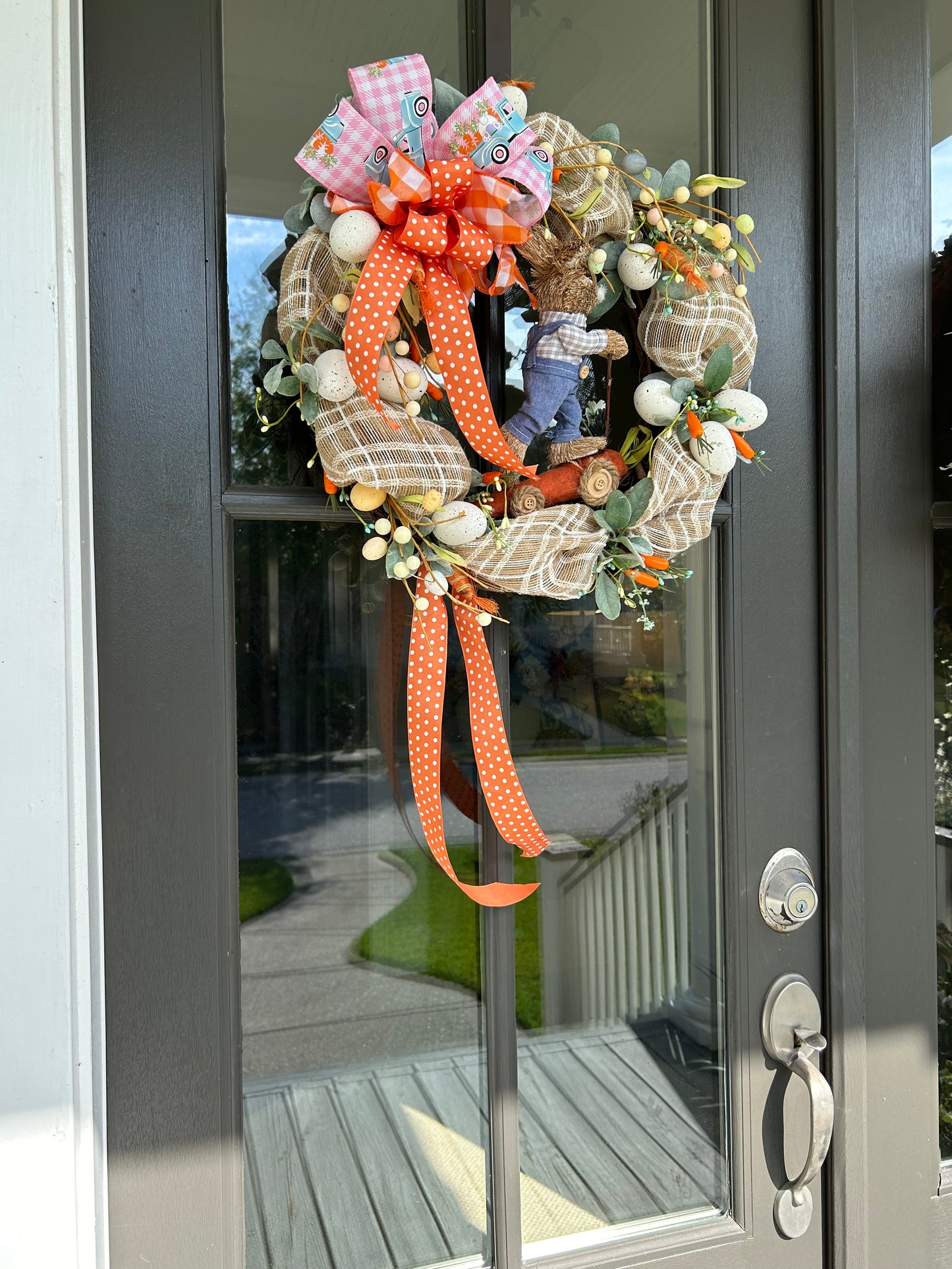 Wreath for Sale - Easter Wreath Filled with the Colors of Easter and a Bunny Riding a Carrot