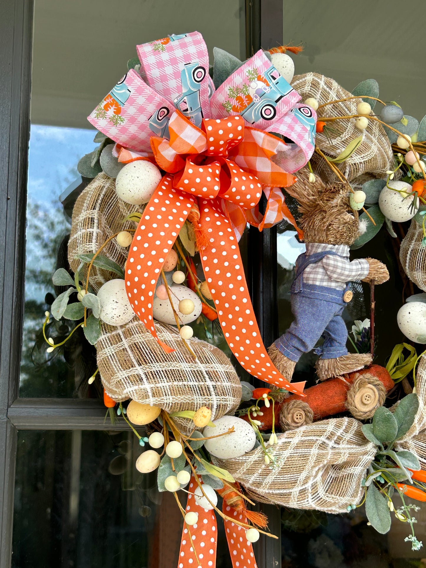 Wreath for Sale - Easter Wreath Filled with the Colors of Easter and a Bunny Riding a Carrot