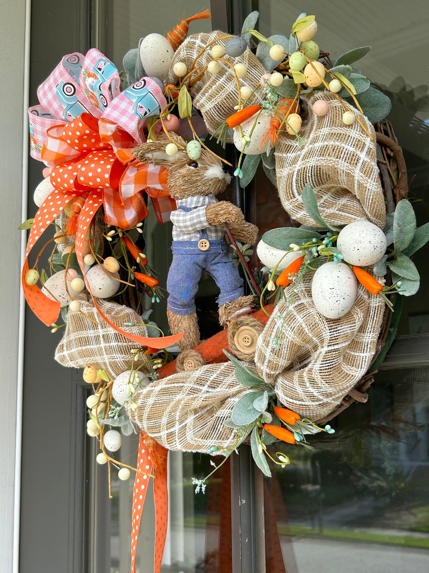 Wreath for Sale - Easter Wreath Filled with the Colors of Easter and a Bunny Riding a Carrot