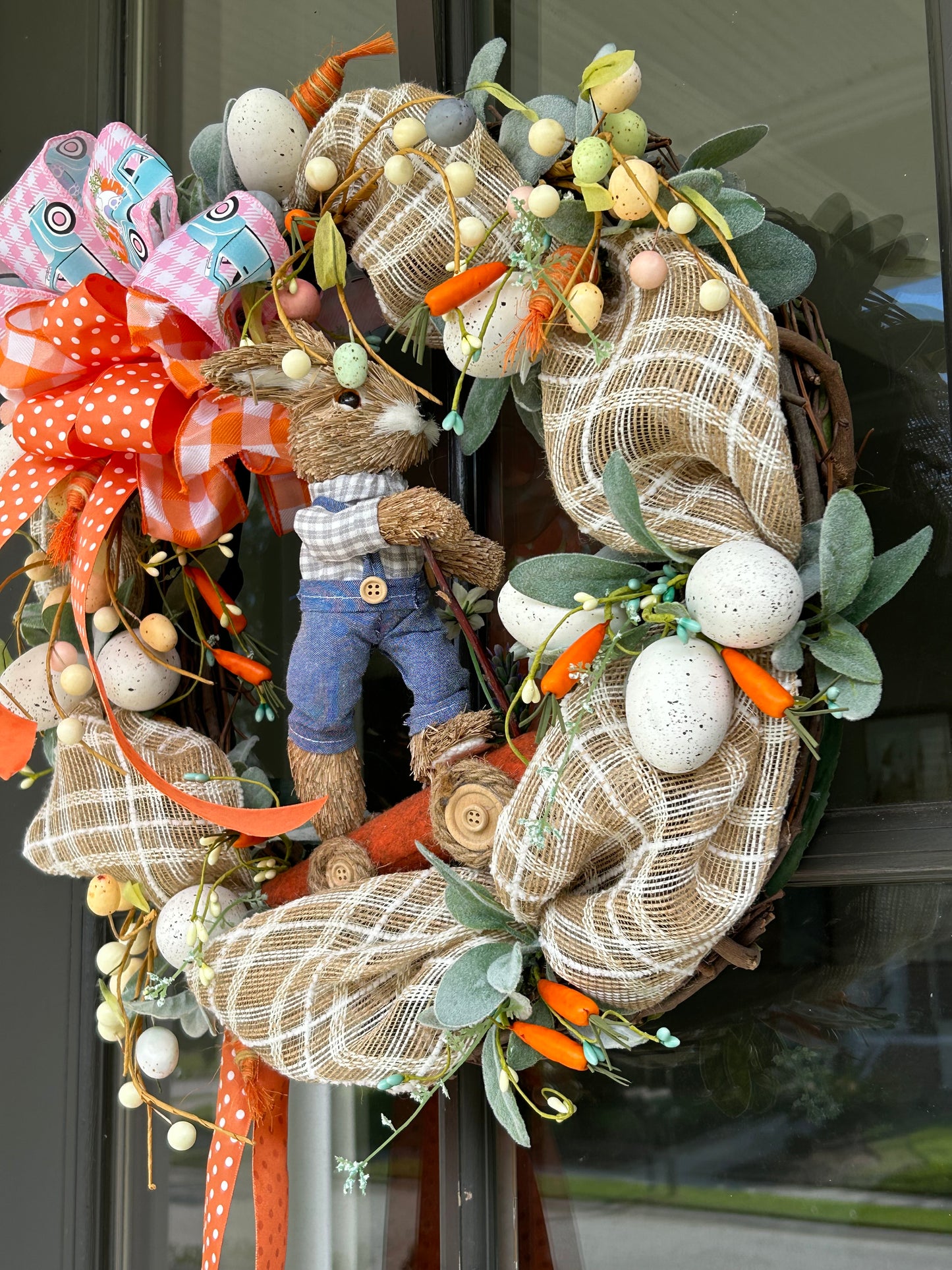 Wreath for Sale - Easter Wreath Filled with the Colors of Easter and a Bunny Riding a Carrot