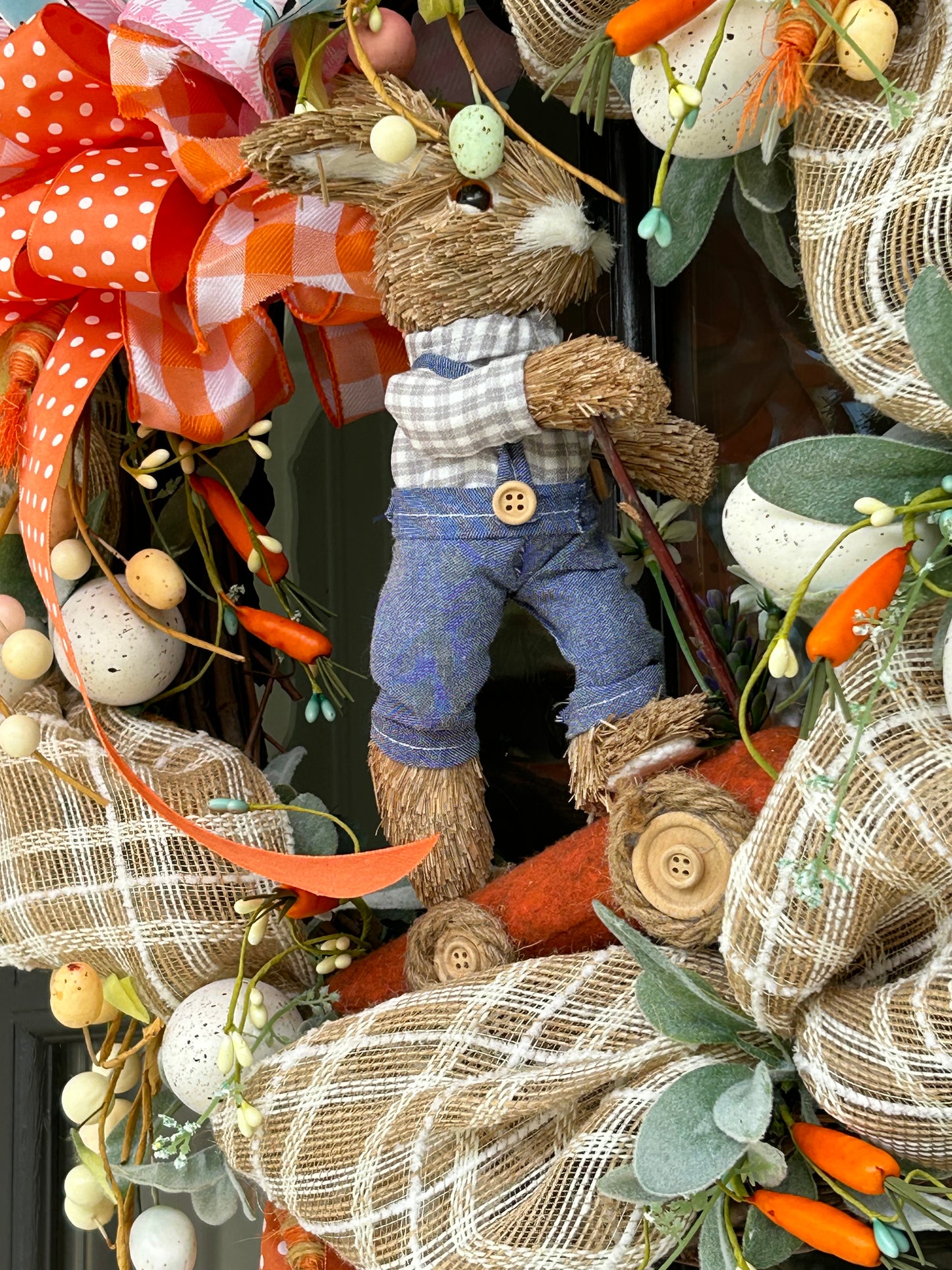 Wreath for Sale - Easter Wreath Filled with the Colors of Easter and a Bunny Riding a Carrot