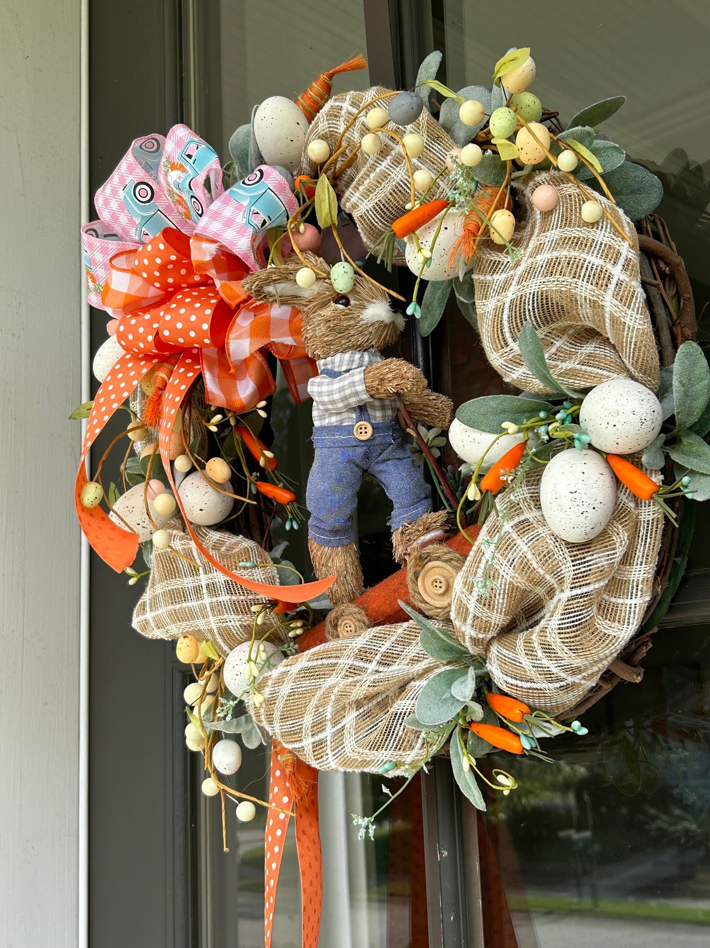 Wreath for Sale - Easter Wreath Filled with the Colors of Easter and a Bunny Riding a Carrot