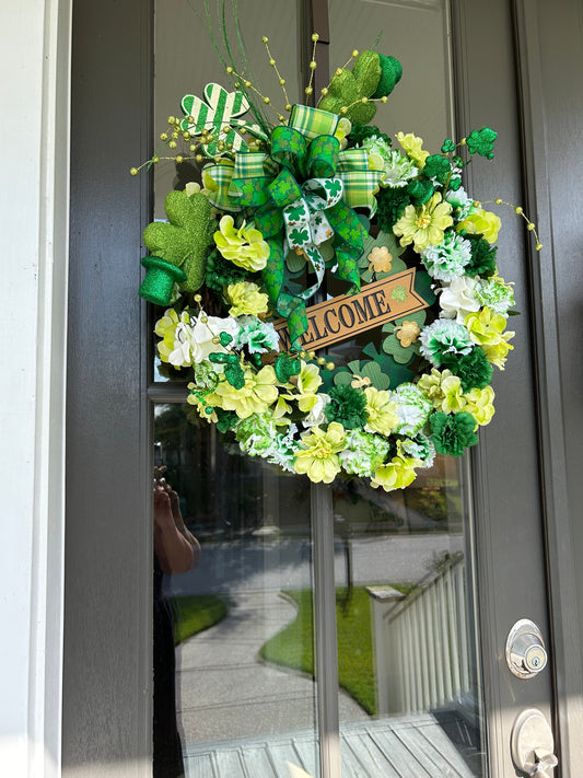 Wreath for Sale - St. Patrick's Day Wreath Filled with White and Green Spring Florals