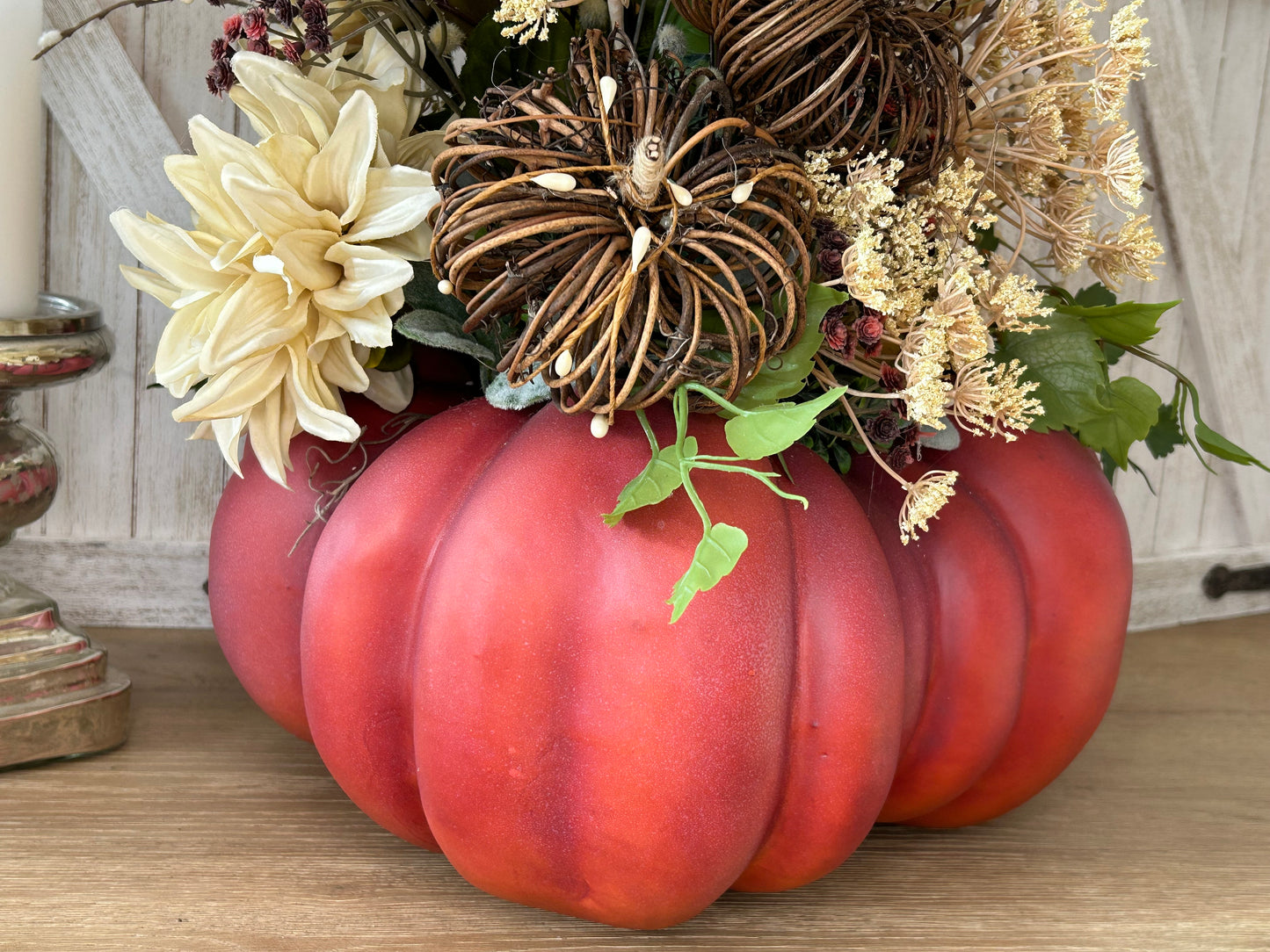 Arrangement for Sale  - Fall Pumpkin Filled with Neutral Flowers and Pumpkins