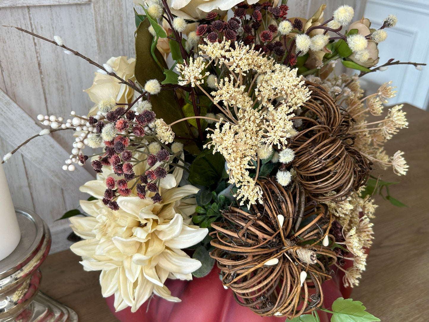 Arrangement for Sale  - Fall Pumpkin Filled with Neutral Flowers and Pumpkins