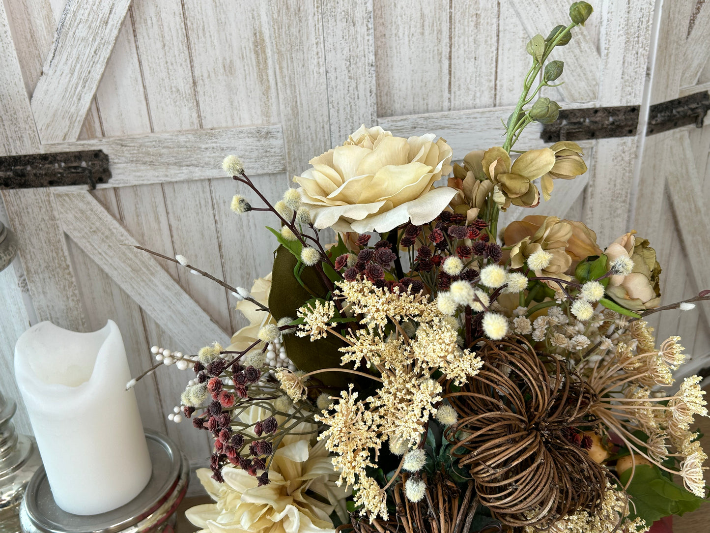 Arrangement for Sale  - Fall Pumpkin Filled with Neutral Flowers and Pumpkins