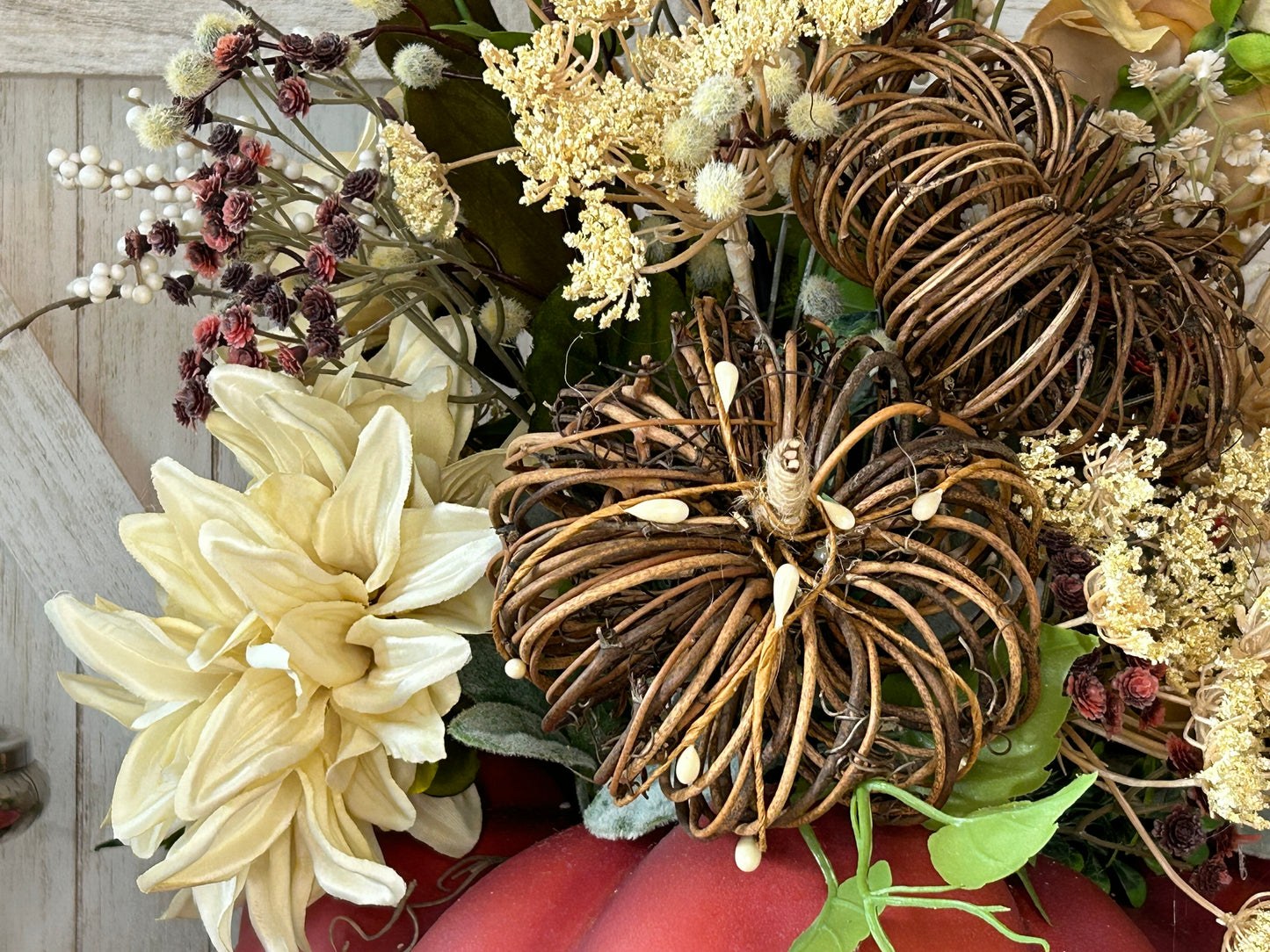 Arrangement for Sale  - Fall Pumpkin Filled with Neutral Flowers and Pumpkins